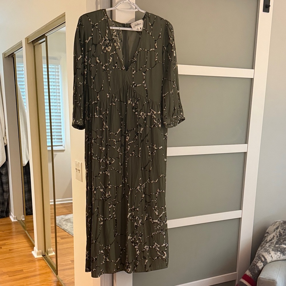 ba&sh Olive abstract Midi Dress size large (like a 3)